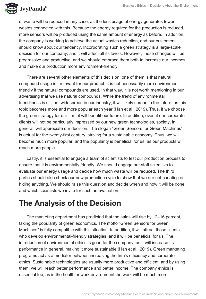 Business Ethics in Decisions About the Environment. Page 2