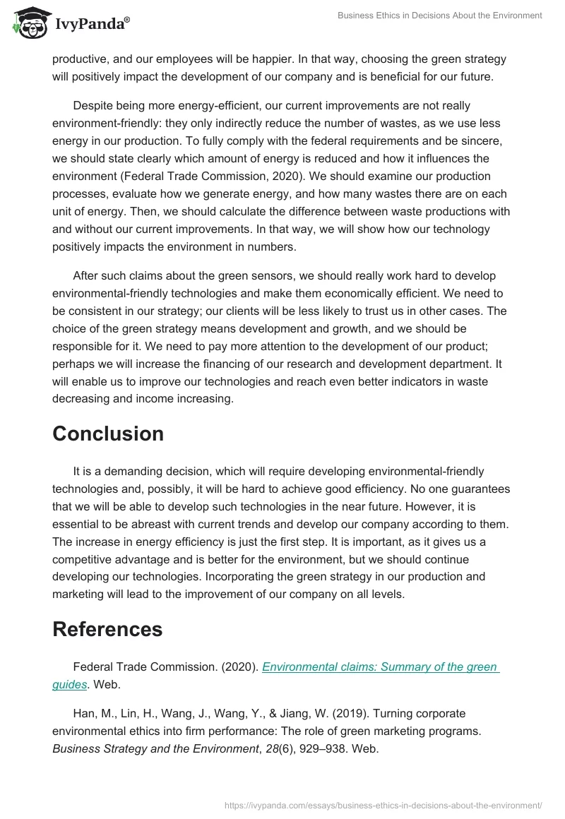 Business Ethics in Decisions About the Environment. Page 3