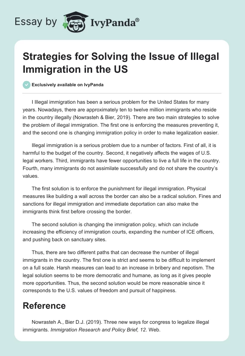 Strategies for Solving the Issue of Illegal Immigration in the US. Page 1