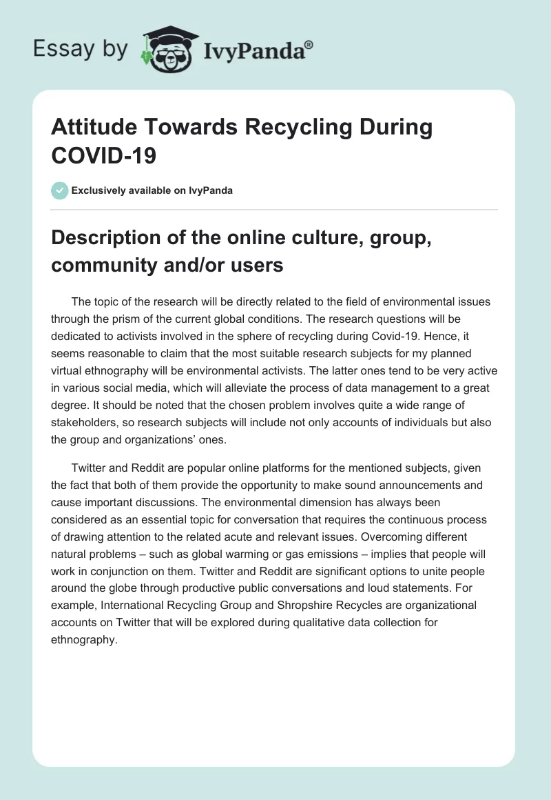 Attitude Towards Recycling During COVID-19. Page 1