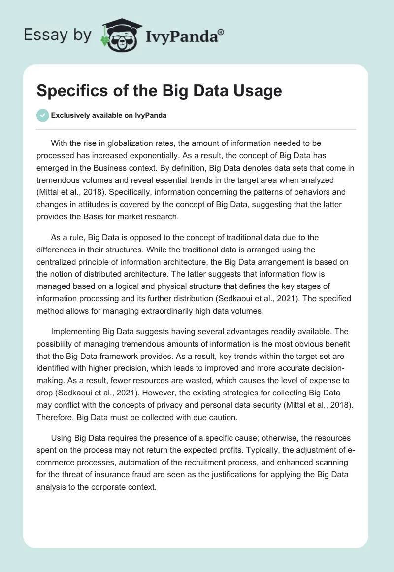 Specifics of the Big Data Usage. Page 1