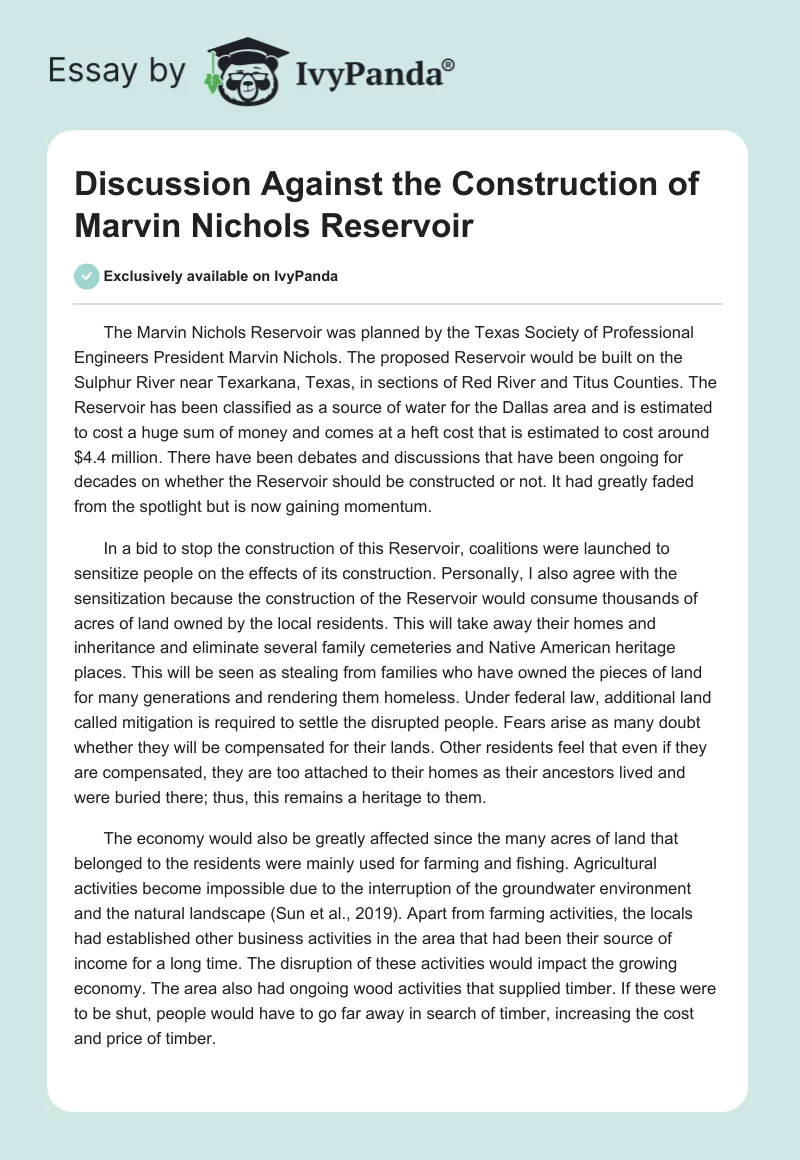 Discussion Against the Construction of Marvin Nichols Reservoir. Page 1