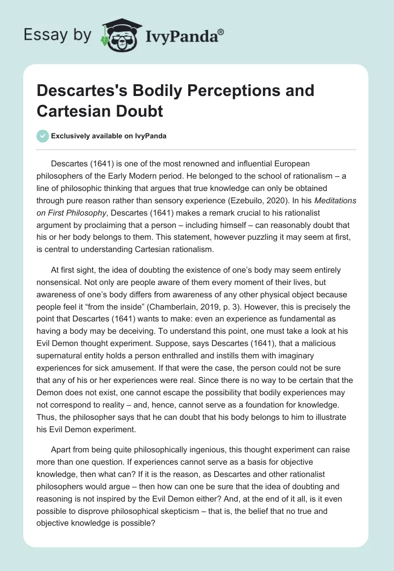 Descartes's Bodily Perceptions and Cartesian Doubt. Page 1