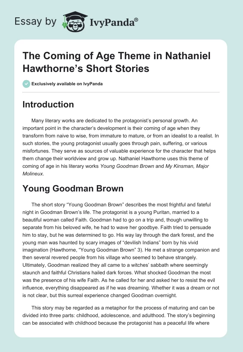 The Coming of Age Theme in Nathaniel Hawthorne’s Short Stories. Page 1