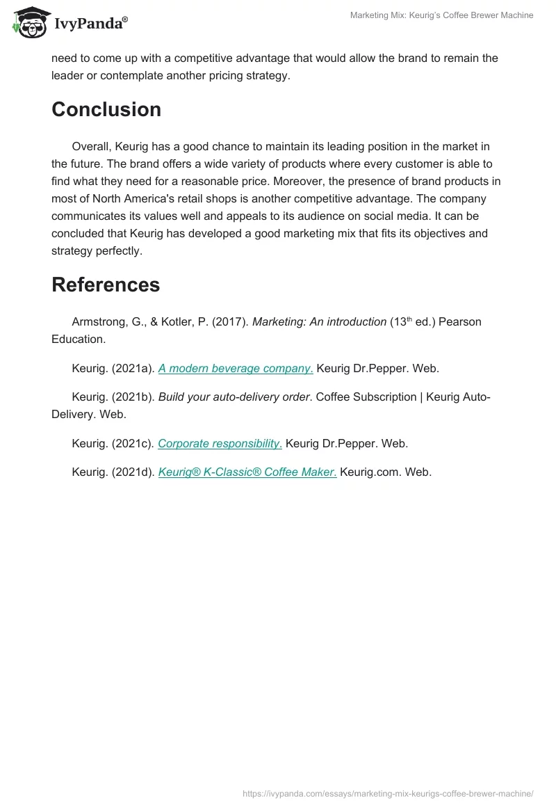 Marketing Mix: Keurig’s Coffee Brewer Machine. Page 5