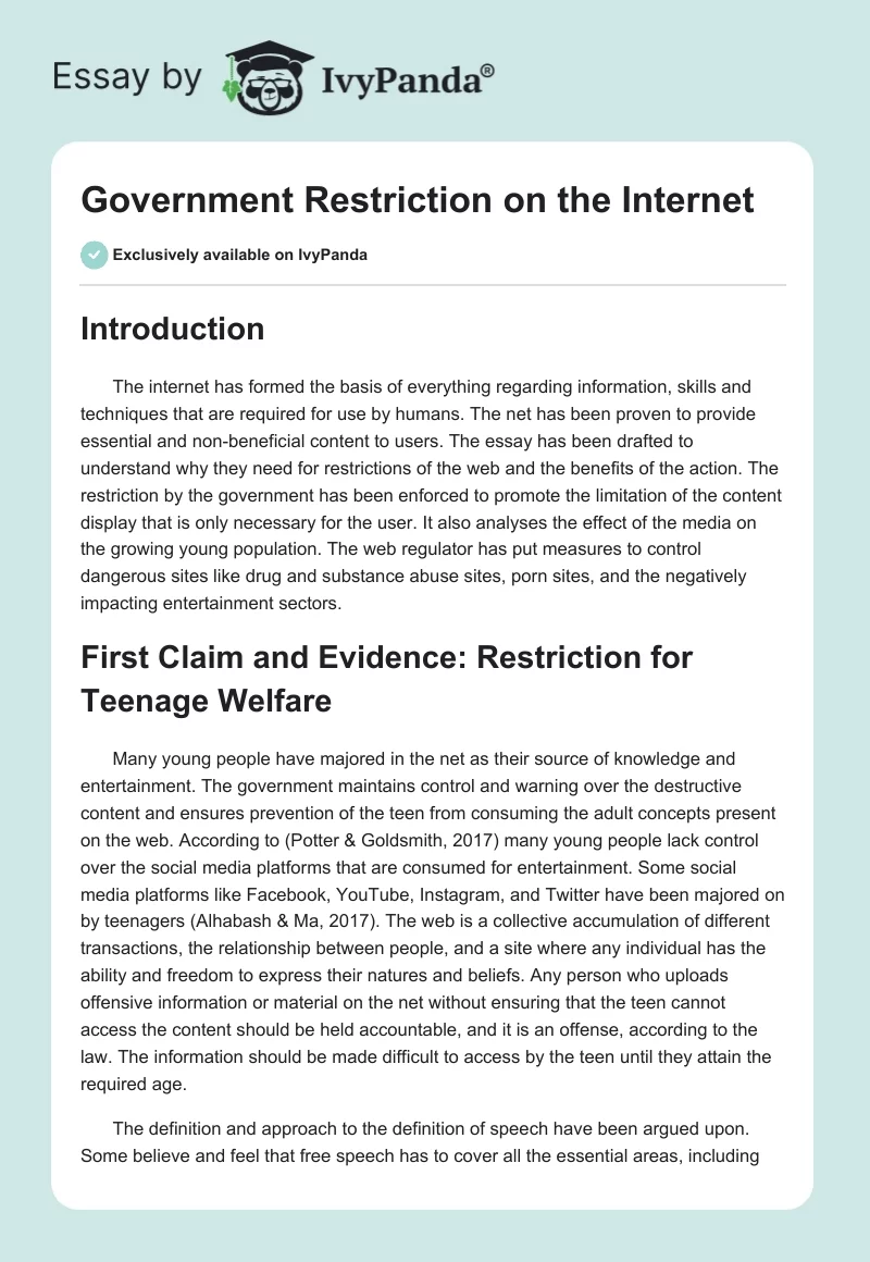 Government Restriction on the Internet. Page 1