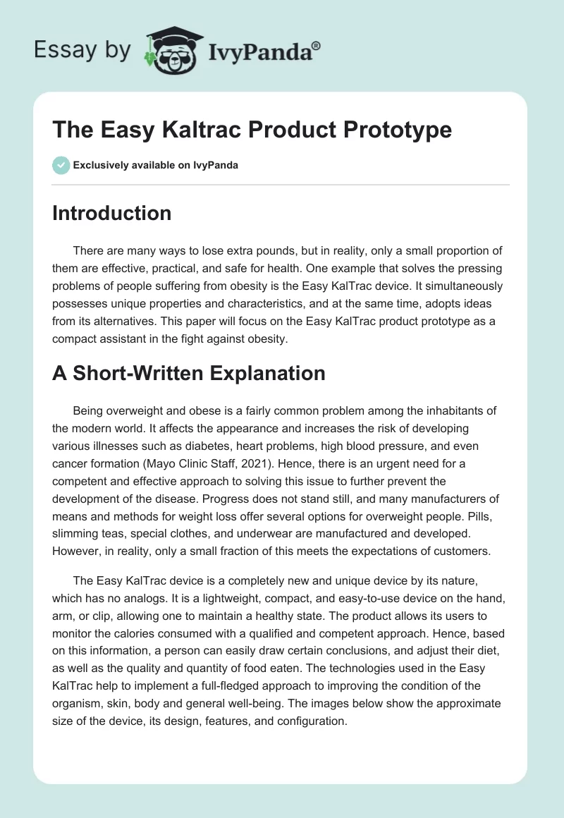 The Easy Kaltrac Product Prototype. Page 1
