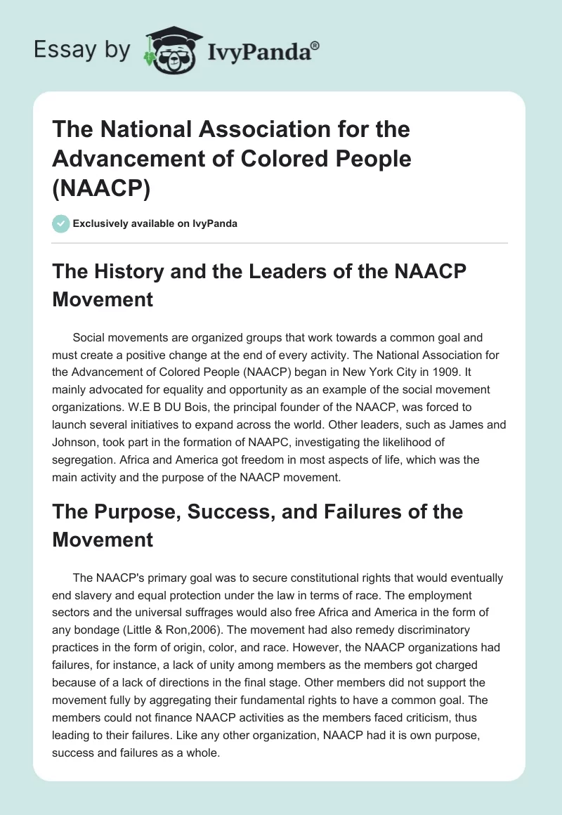 The National Association for the Advancement of Colored People (NAACP). Page 1