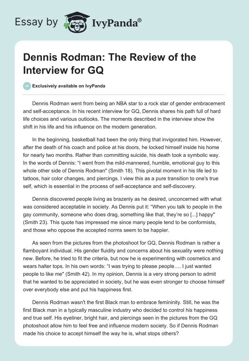 Dennis Rodman: The Review of the Interview for GQ. Page 1