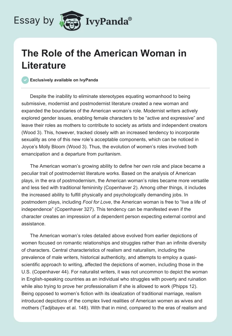 The Role of the American Woman in Literature. Page 1