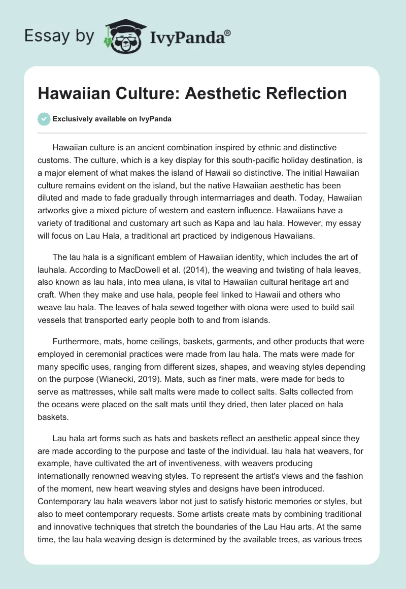 Hawaiian Culture: Aesthetic Reflection. Page 1