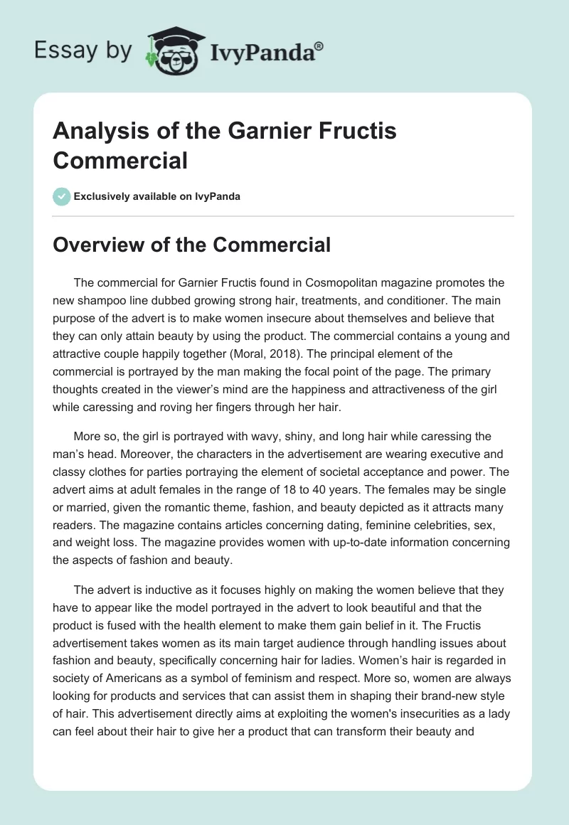 Analysis of the Garnier Fructis Commercial. Page 1