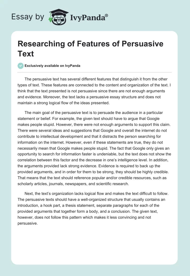 Researching of Features of Persuasive Text. Page 1