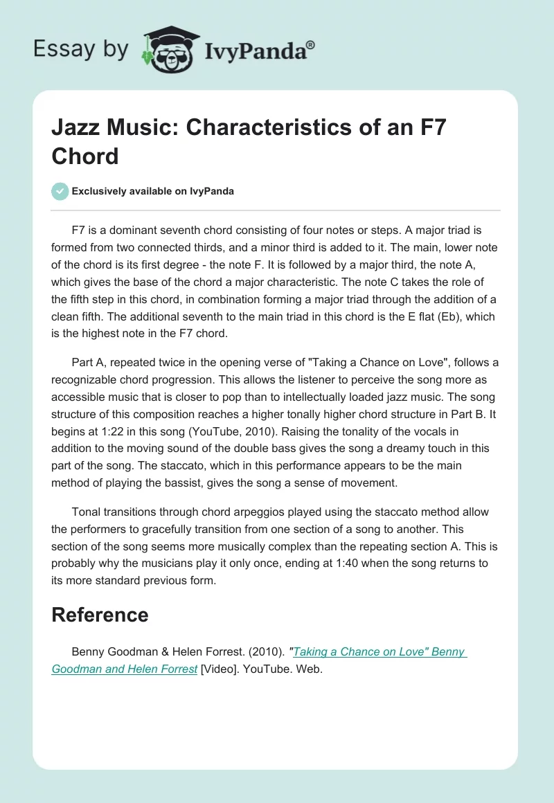 Jazz Music: Characteristics of an F7 Chord. Page 1