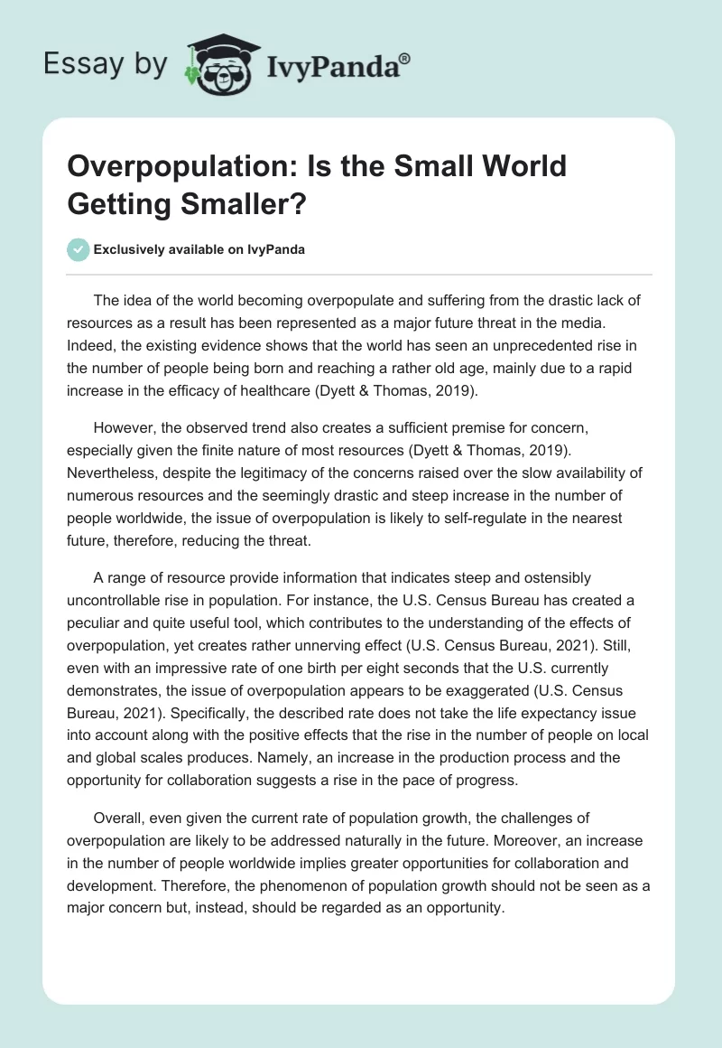 Overpopulation: Is the Small World Getting Smaller?. Page 1