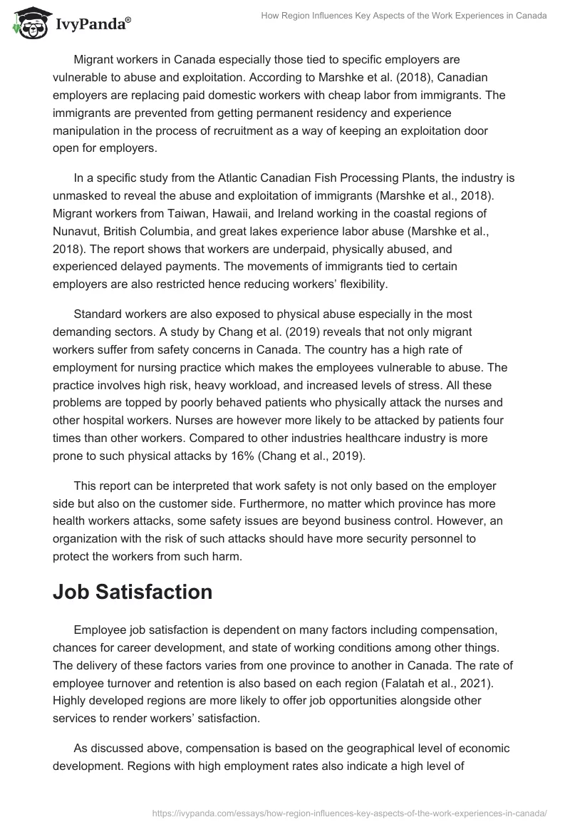 How Region Influences Key Aspects of the Work Experiences in Canada. Page 4