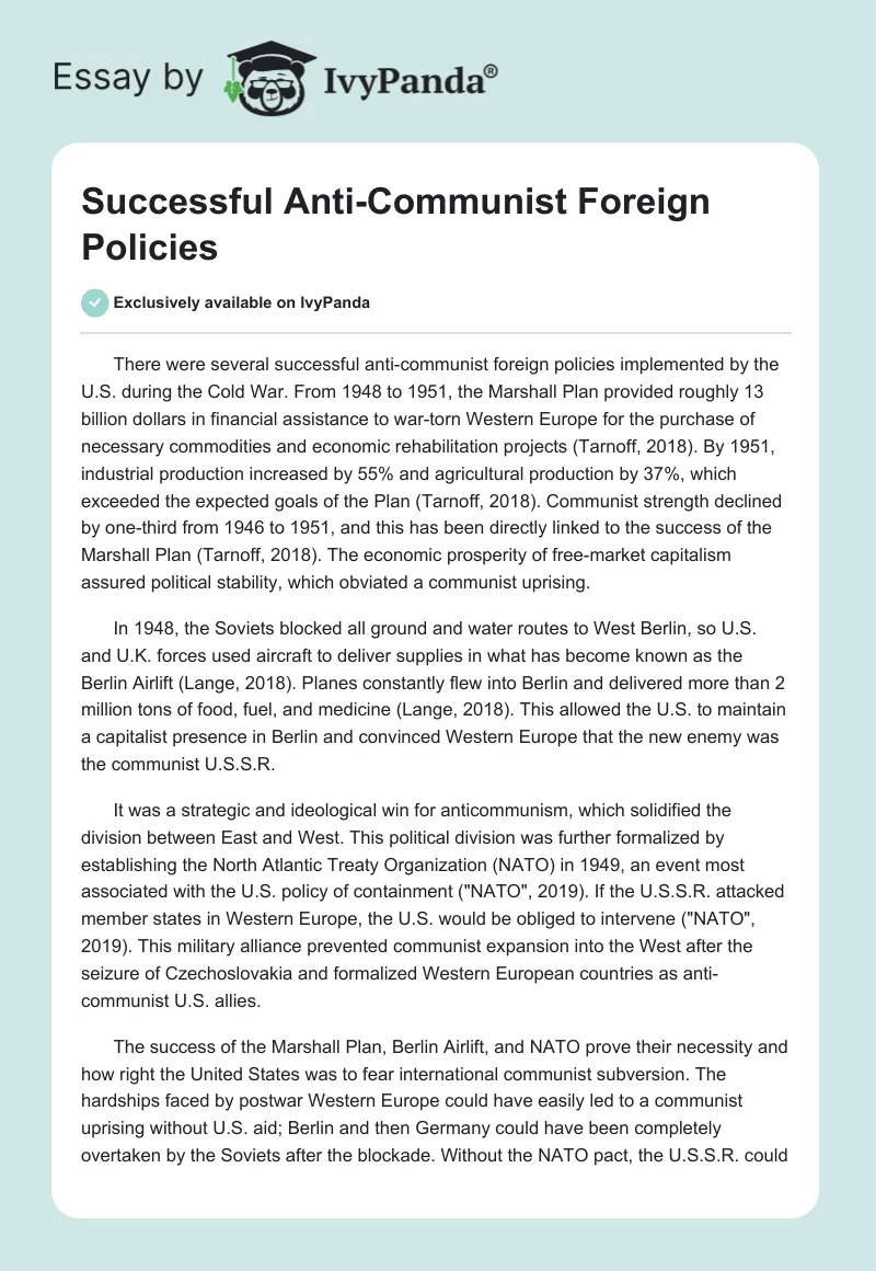 Successful Anti-Communist Foreign Policies. Page 1