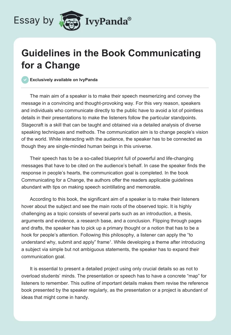 Guidelines in the Book Communicating for a Change. Page 1