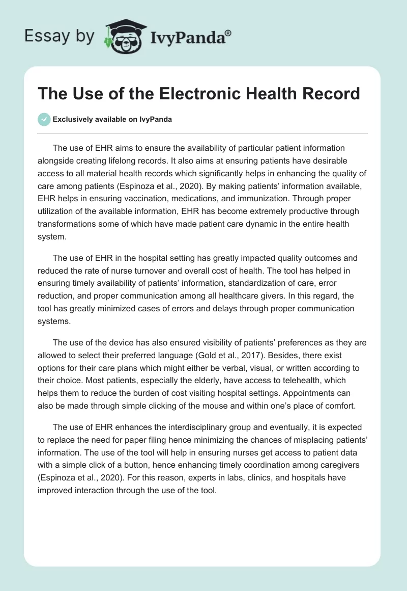 The Use of the Electronic Health Record. Page 1