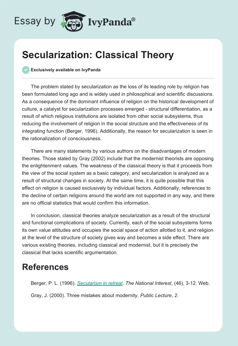 Secularization: Classical Theory. Page 1