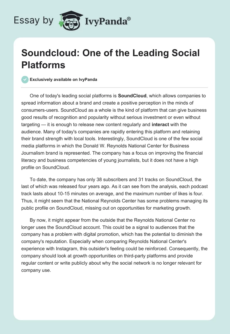 Soundcloud: One of the Leading Social Platforms. Page 1