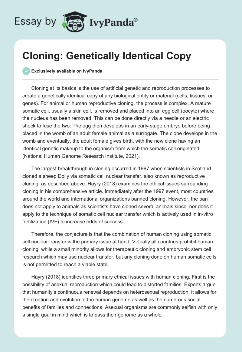Cloning: Genetically Identical Copy. Page 1