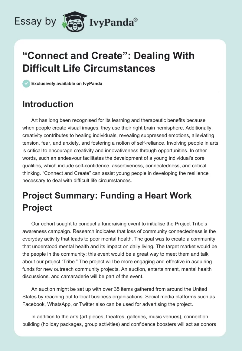 “Connect and Create”: Dealing With Difficult Life Circumstances. Page 1
