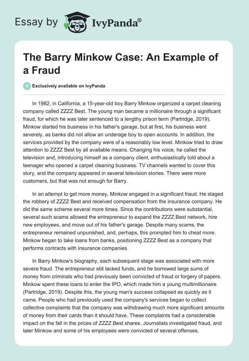 The Barry Minkow Case: An Example of a Fraud. Page 1