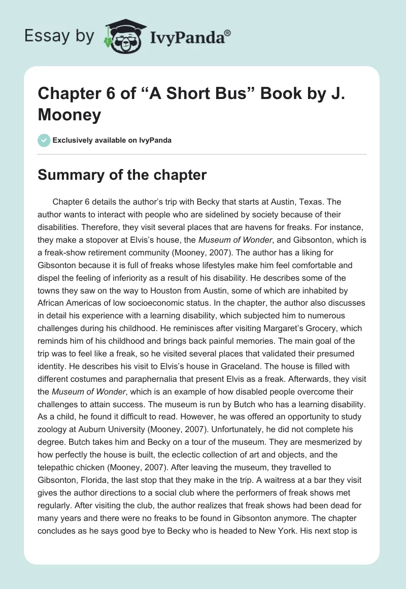 Chapter 6 of “A Short Bus” Book by J. Mooney. Page 1