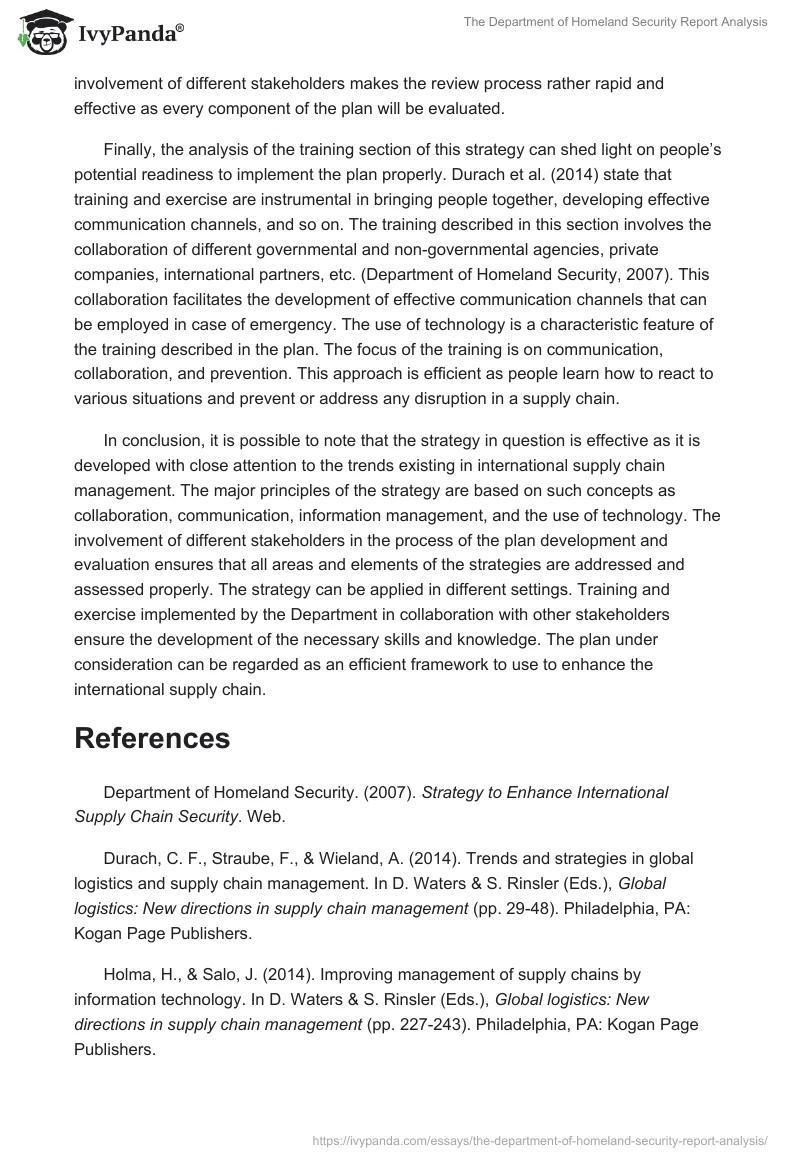 The Department of Homeland Security Report Analysis. Page 3