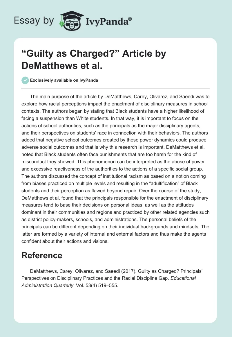 “Guilty as Charged?” Article by DeMatthews et al.. Page 1