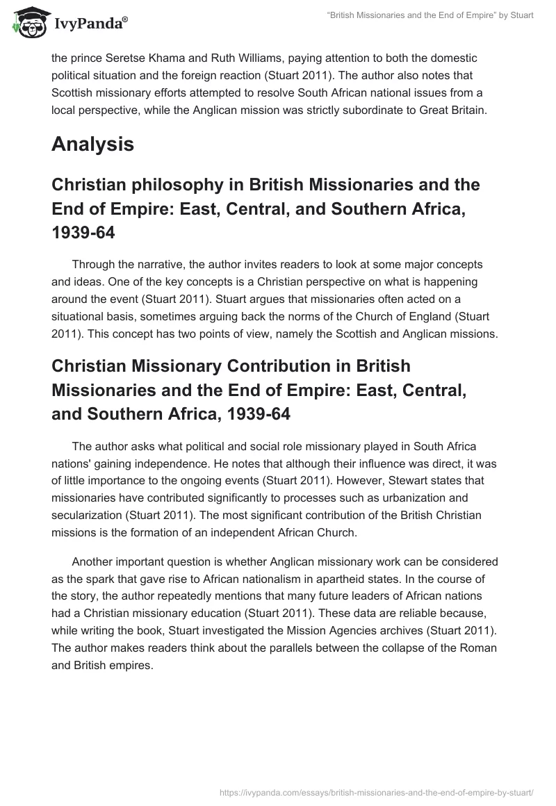 “British Missionaries and the End of Empire” by Stuart. Page 2