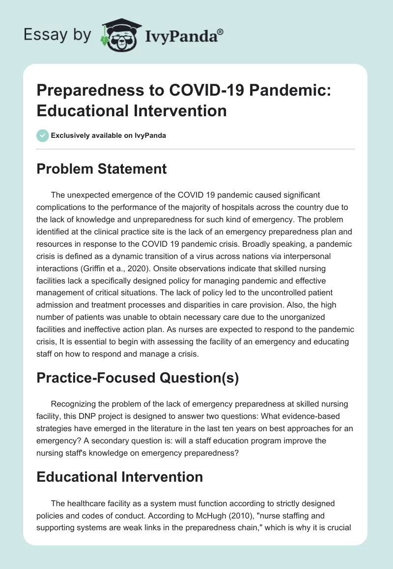 Preparedness to COVID-19 Pandemic: Educational Intervention. Page 1