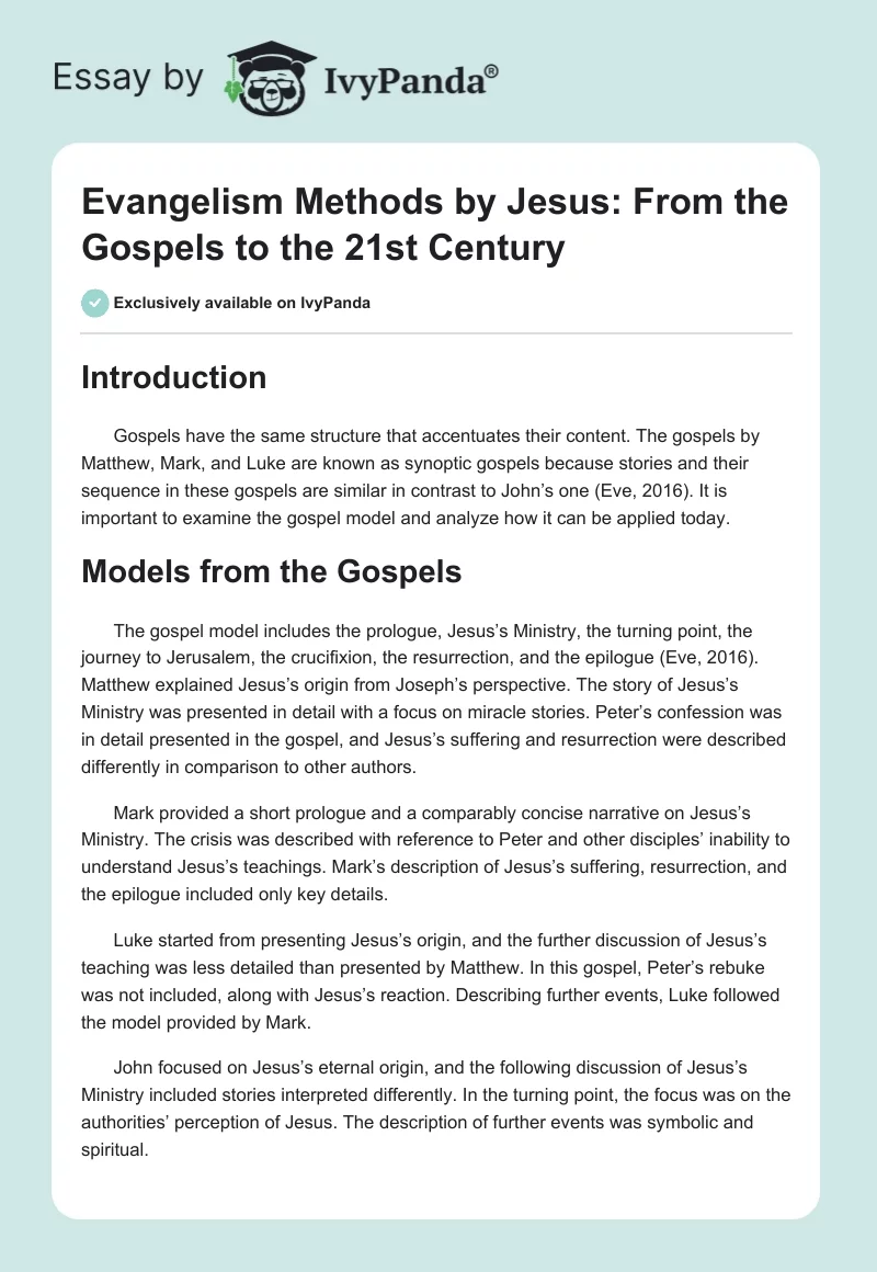 Evangelism Methods by Jesus: From the Gospels to the 21st Century. Page 1