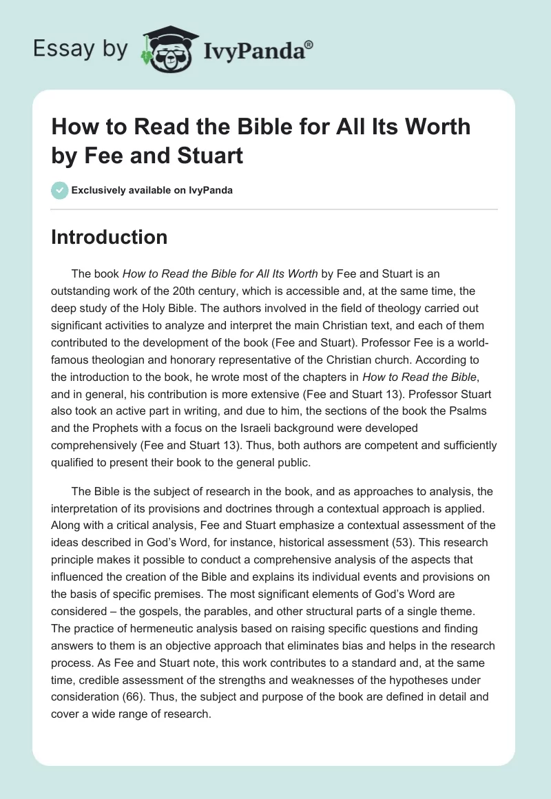 How to Read the Bible for All Its Worth by Fee and Stuart. Page 1