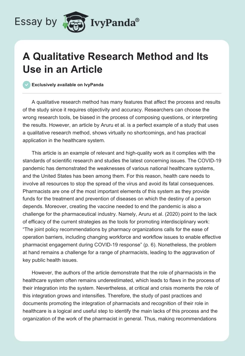 A Qualitative Research Method and Its Use in an Article. Page 1