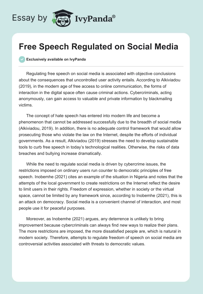 Free Speech Regulated on Social Media. Page 1