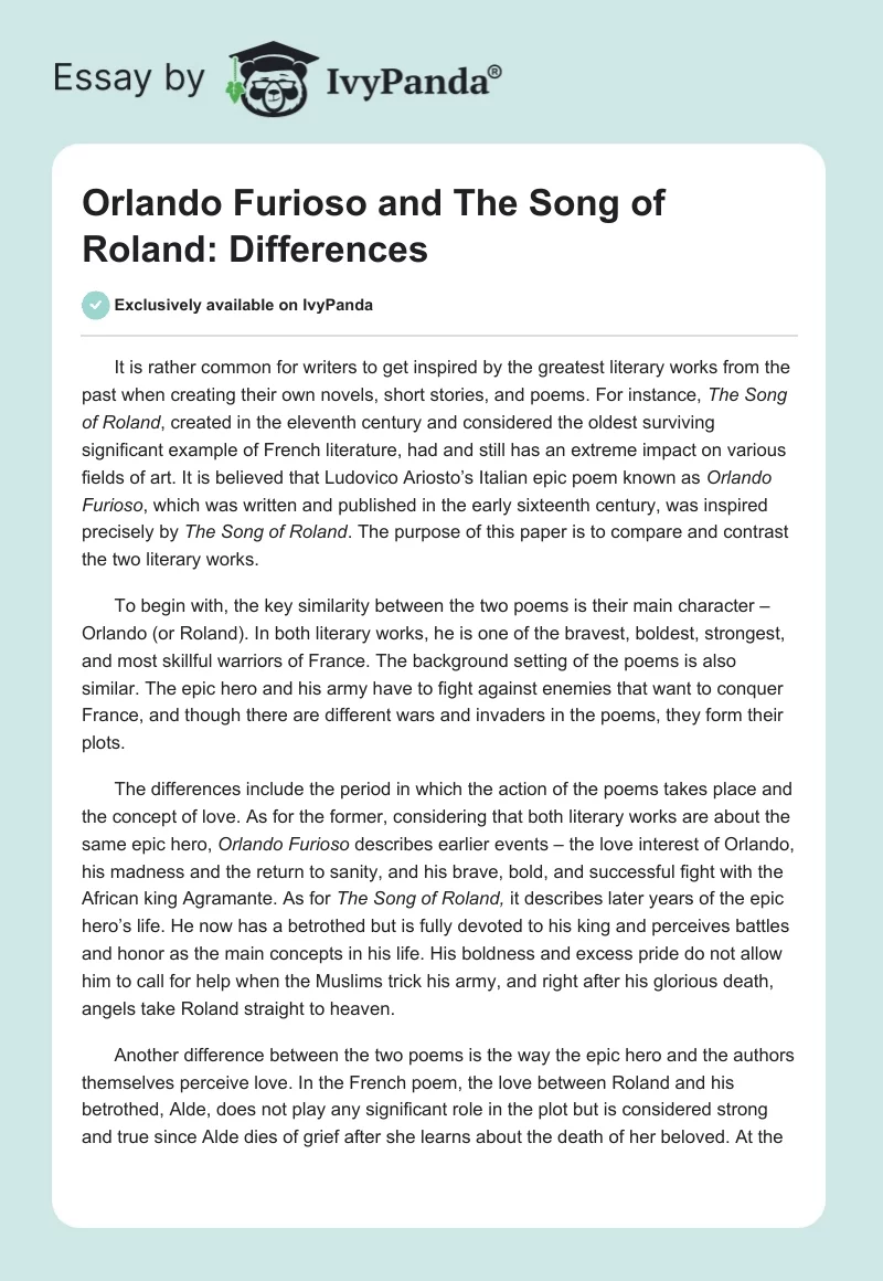 "Orlando Furioso" and "The Song of Roland": Differences. Page 1