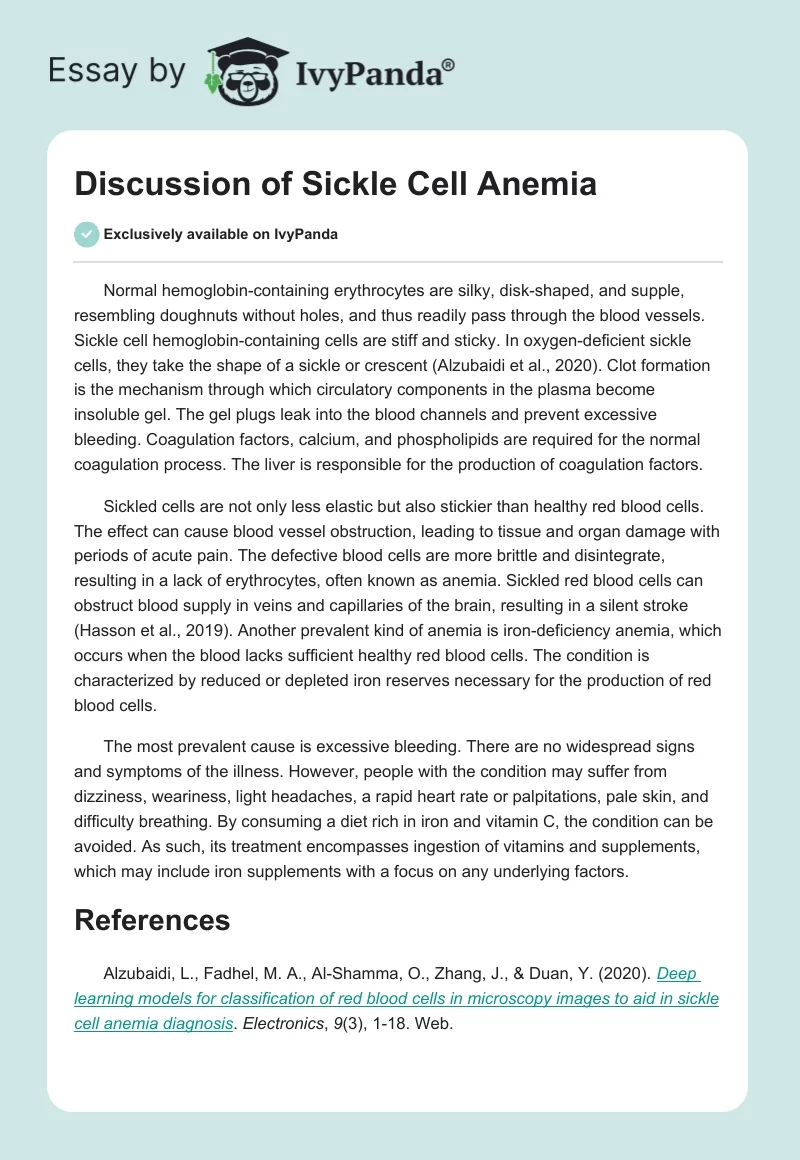 Discussion of Sickle Cell Anemia. Page 1