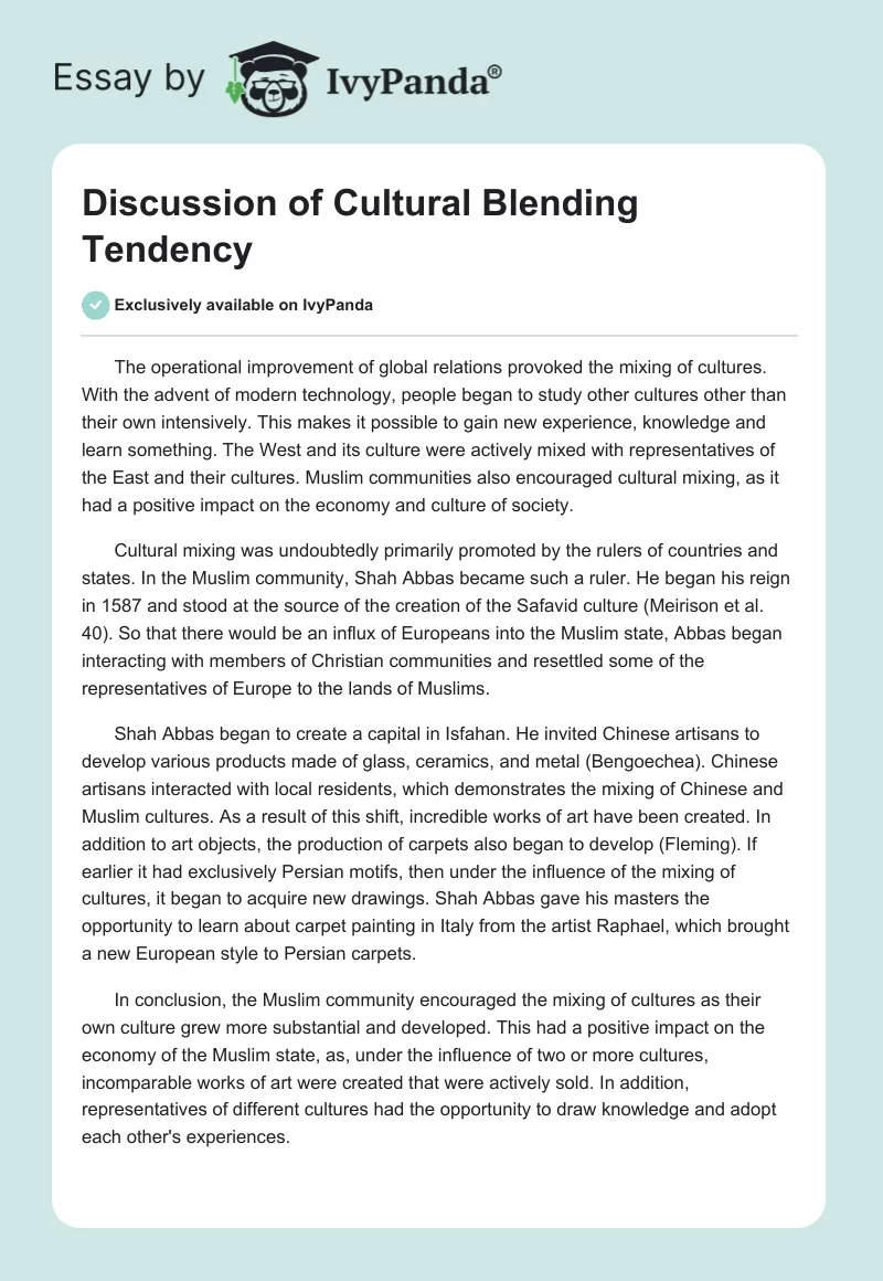 Discussion of Cultural Blending Tendency. Page 1