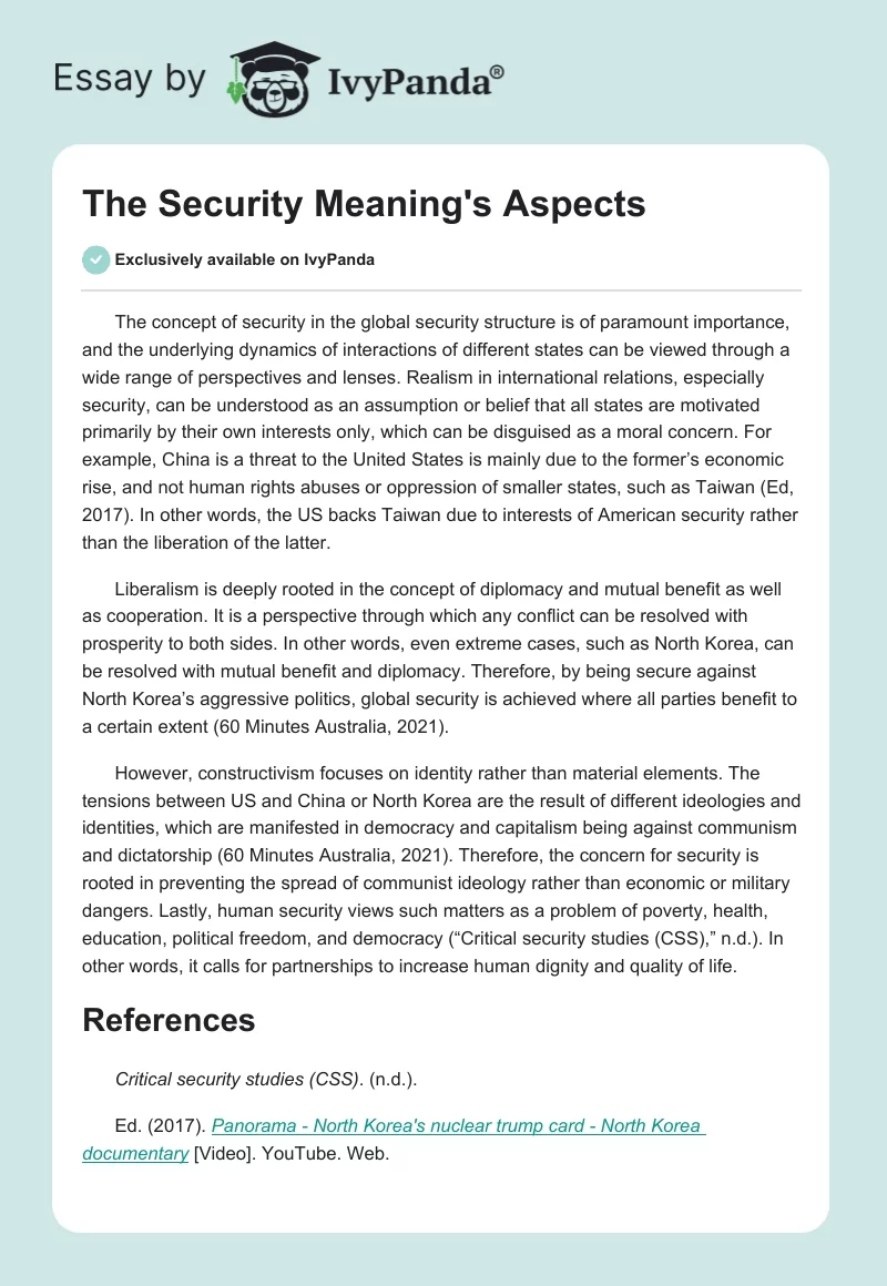 The Security Meaning's Aspects. Page 1