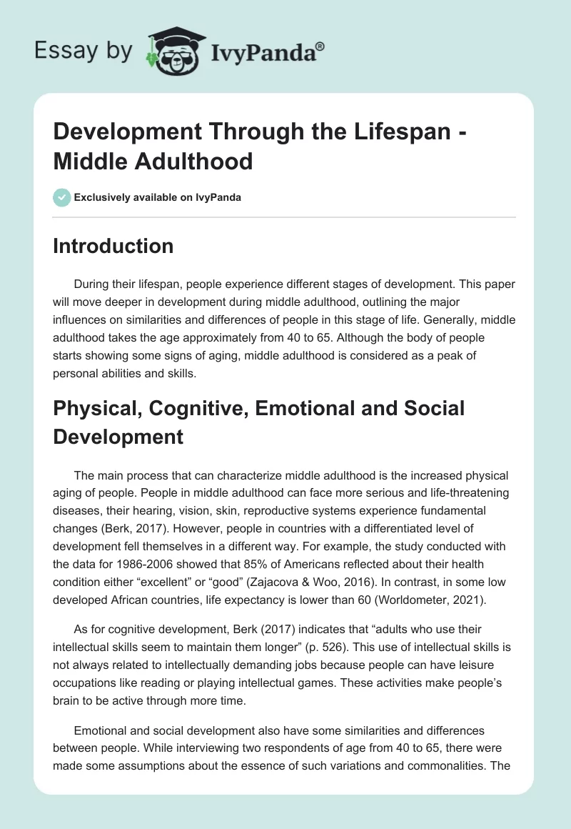 Development Through the Lifespan - Middle Adulthood. Page 1