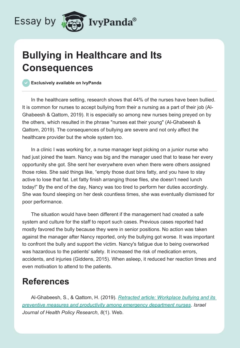 Bullying in Healthcare and Its Consequences. Page 1