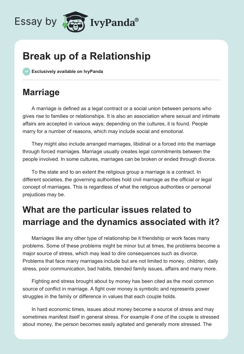Break up of a Relationship. Page 1