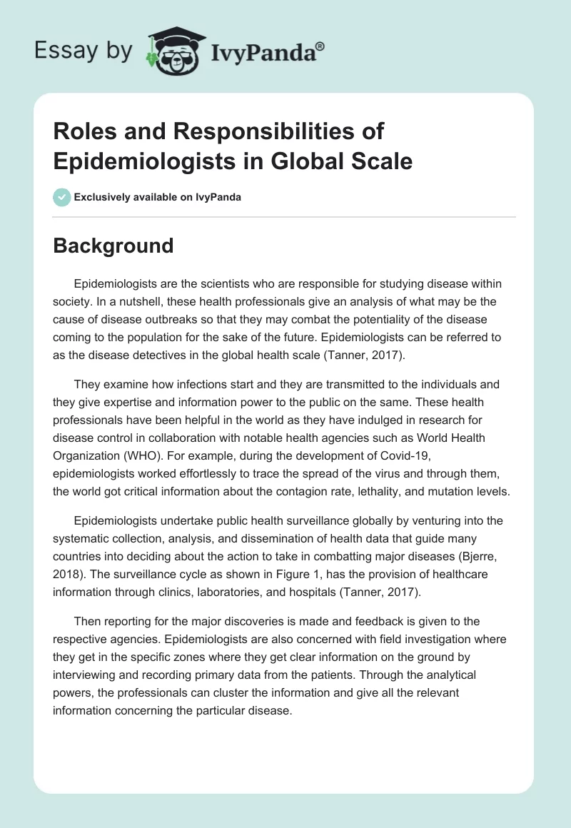 Roles and Responsibilities of Epidemiologists in Global Scale. Page 1
