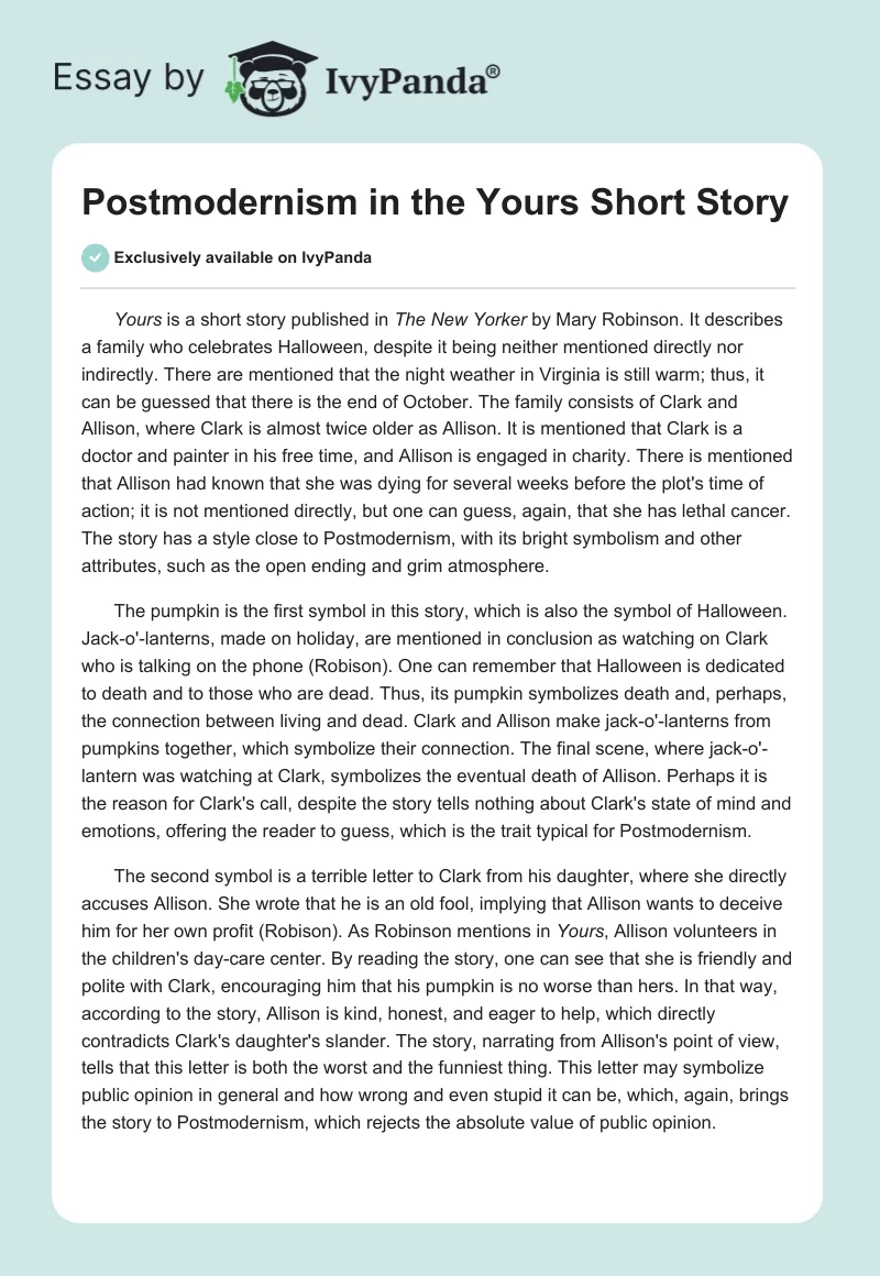 Postmodernism in the "Yours" Short Story. Page 1