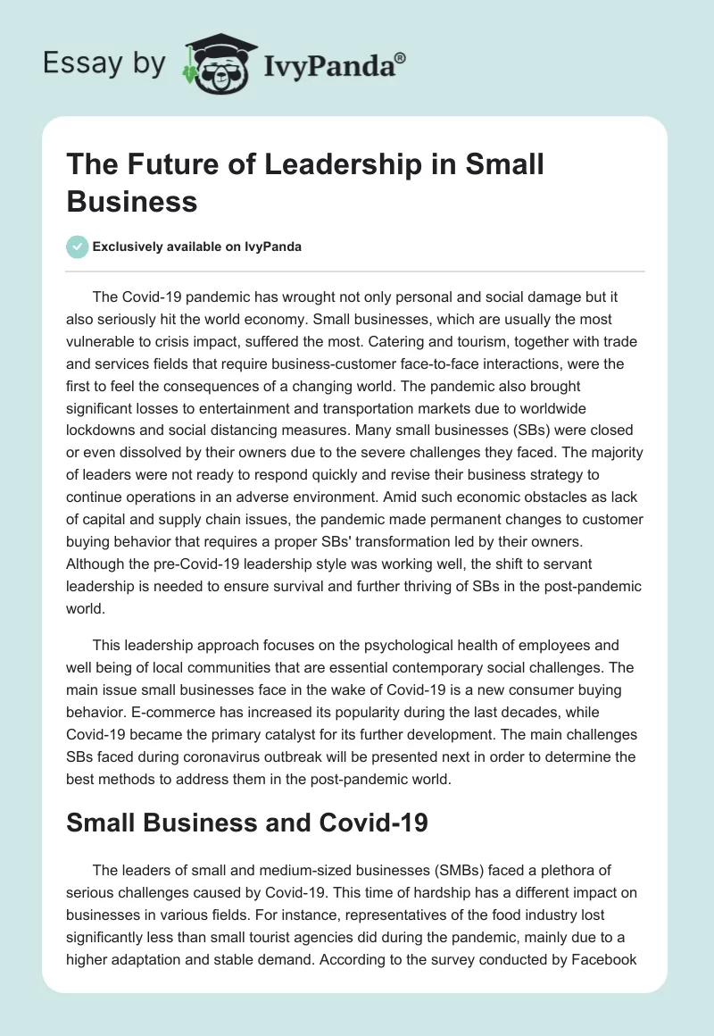The Future of Leadership in Small Business. Page 1