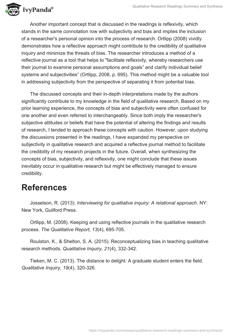 Qualitative Research Readings Summary and Synthesis. Page 2