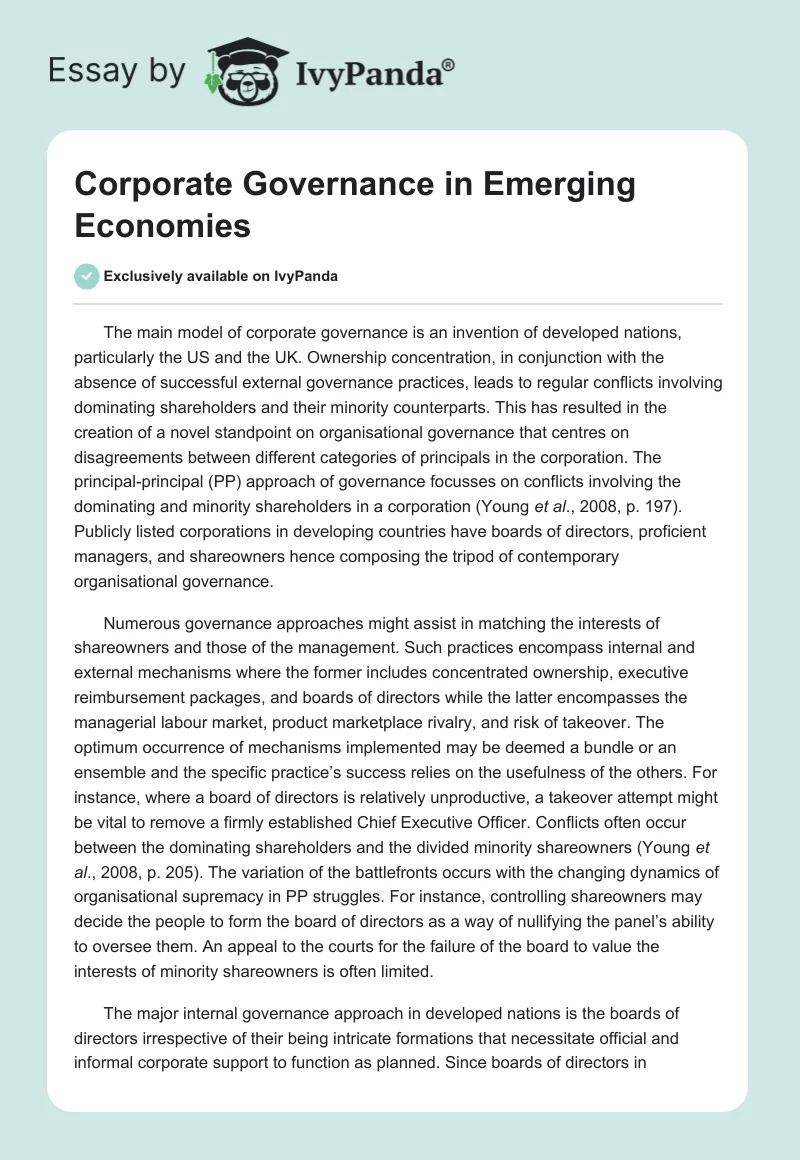 Corporate Governance in Emerging Economies. Page 1
