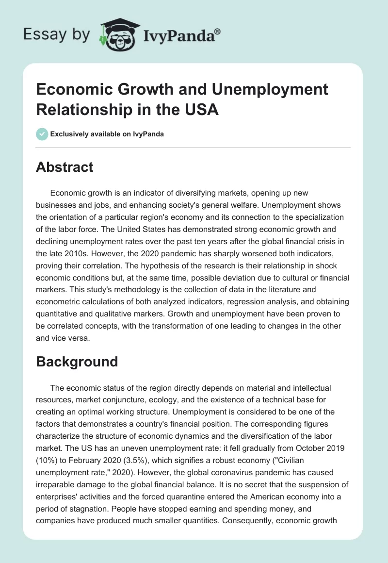 Economic Growth and Unemployment Relationship in the USA. Page 1